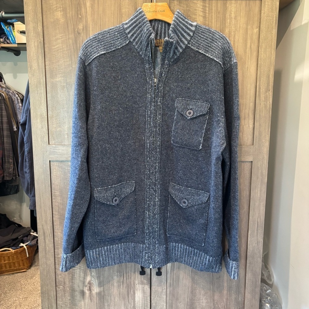 Blue Pronto Uomo XL Wool Zip Front Cardigan Sweater